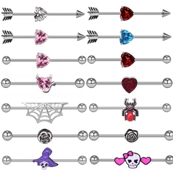 1 Piece Ear Cartilage Rings & Studs Exaggerated Punk Cool Style Heart Shape Skull Stainless Steel Alloy Copper Plating Inlay Rhinestones Zircon