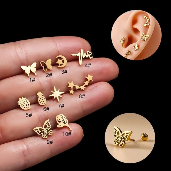 1 Piece Ear Cartilage Rings & Studs Fashion Butterfly 316L Stainless Steel  Plating