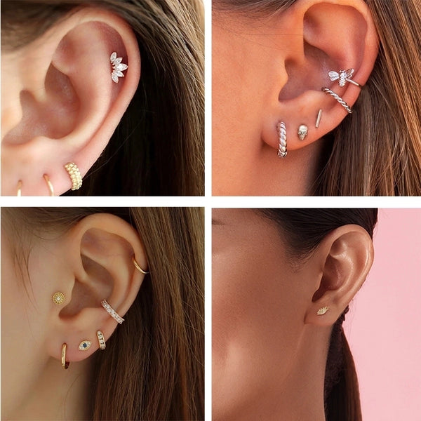 1 Piece Ear Cartilage Rings & Studs Fashion Geometric Star 925 Sterling Silver Plating Rhinestones