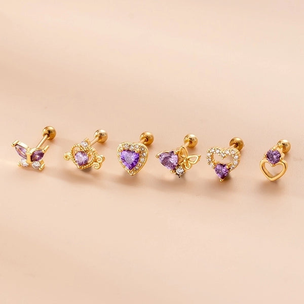 1 Piece Ear Cartilage Rings & Studs Fashion Heart Shape Butterfly Copper Plating Zircon