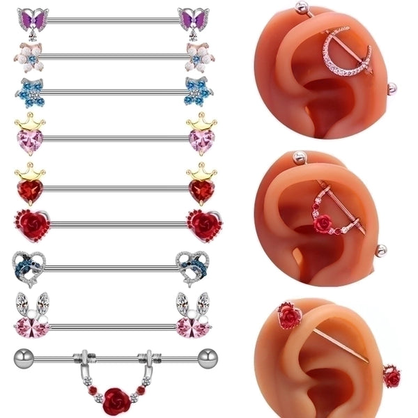 1 Piece Ear Cartilage Rings & Studs Fashion Heart Shape Rose Butterfly 316L Stainless Steel  Alloy Copper Plating Inlay Rhinestones Glass White Gold Plated Gold Plated