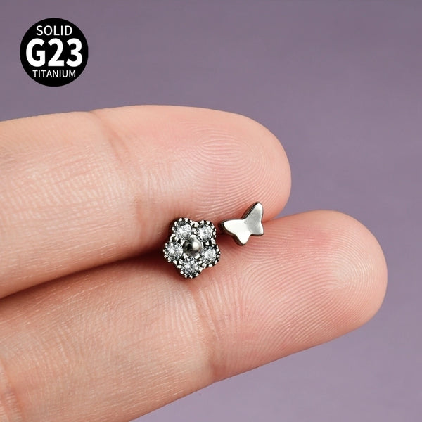 1 Piece Ear Cartilage Rings & Studs Hawaiian Vacation Tropical Flower Butterfly G23 Titanium Alloy Polishing Flowers Inlay Zircon Lip Rings Ear Cartilage Rings & Studs Nose Rings & Studs