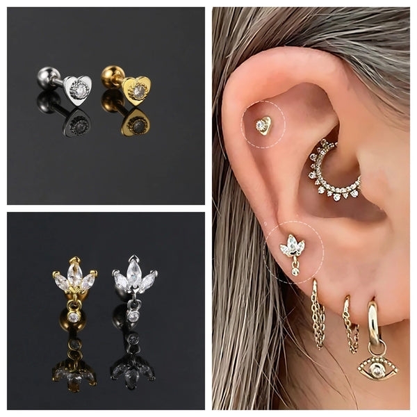 1 Piece Ear Cartilage Rings & Studs Hip-Hop Punk Cool Style Geometric Heart Shape Copper Inlay Zircon Ear Cartilage Rings & Studs