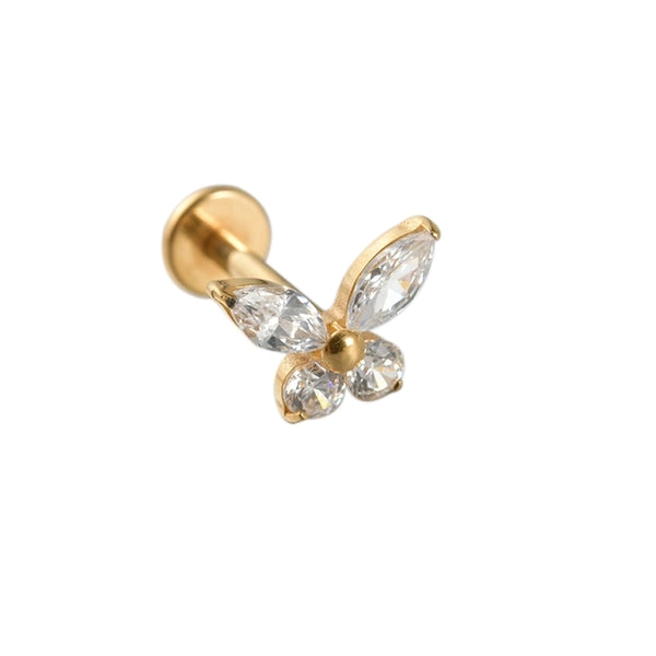 1 Piece Ear Cartilage Rings & Studs Hip-Hop Minimalist Commute Four Leaf Clover Flower Butterfly 304 Stainless Steel Inlay Zircon 18K Gold Plated Lip Rings Ear Cartilage Rings & Studs