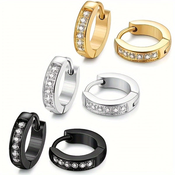 1 Piece Ear Cartilage Rings & Studs Hip-Hop Minimalist Round 304 Stainless Steel Inlay Carving Zircon 18K Gold Plated Ear Cartilage Rings & Studs