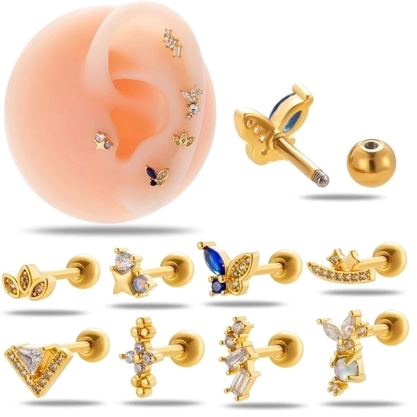 1 Piece Ear Cartilage Rings & Studs IG Style French Style Minimalist Star Flower Butterfly Copper Inlay Zircon