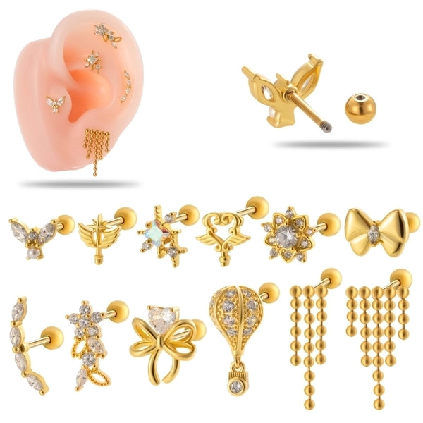 1 Piece Ear Cartilage Rings & Studs IG Style French Style Minimalist Tassel Flower Bow Knot Copper Tassel Inlay Zircon