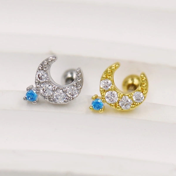 1 Piece Ear Cartilage Rings & Studs IG Style Sexy Moon Heart Shape Floral 316L Stainless Steel  Copper Inlay Glass Gold Plated