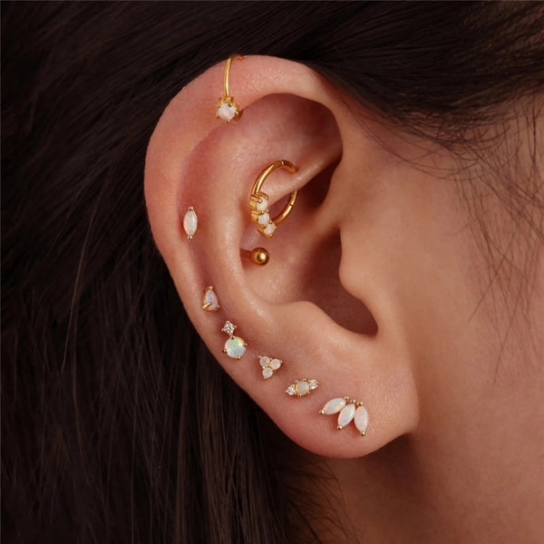 1 Piece Ear Cartilage Rings & Studs IG Style Minimalist Geometric Copper Inlay Gem Zircon Ear Cartilage Rings & Studs