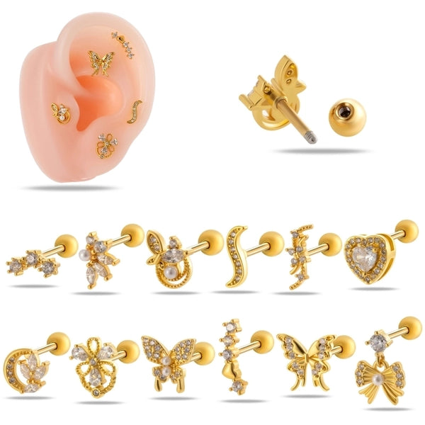 1 Piece Ear Cartilage Rings & Studs IG Style Minimalist Korean Style Heart Shape Butterfly Bow Knot Copper Inlay Zircon