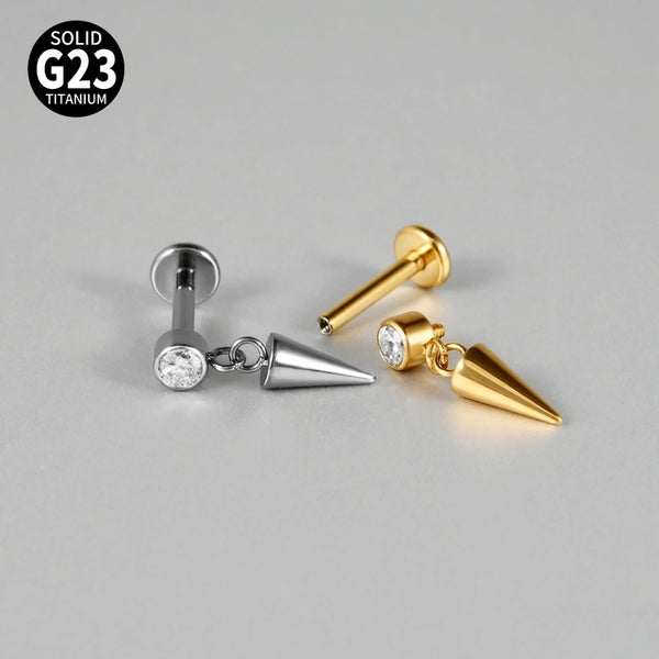 1 Piece Ear Cartilage Rings & Studs IG Style Minimalist Sword Oval G23 Titanium Plating Inlay Zircon 18K Gold Plated Lip Rings Ear Cartilage Rings & Studs