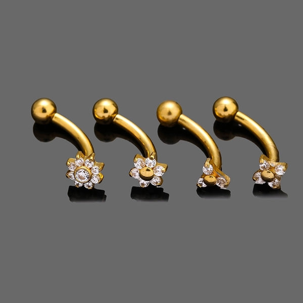 1 Piece Ear Cartilage Rings & Studs Nordic Style Sexy Minimalist Flower 316L Stainless Steel  Polishing Plating Flowers Zircon 18K Gold Plated Eyebrow Studs