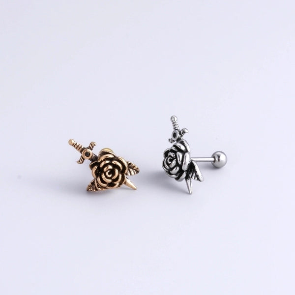 1 Piece Ear Cartilage Rings & Studs Punk Flower Snake Skull Stainless Steel Copper Inlaid Zircon