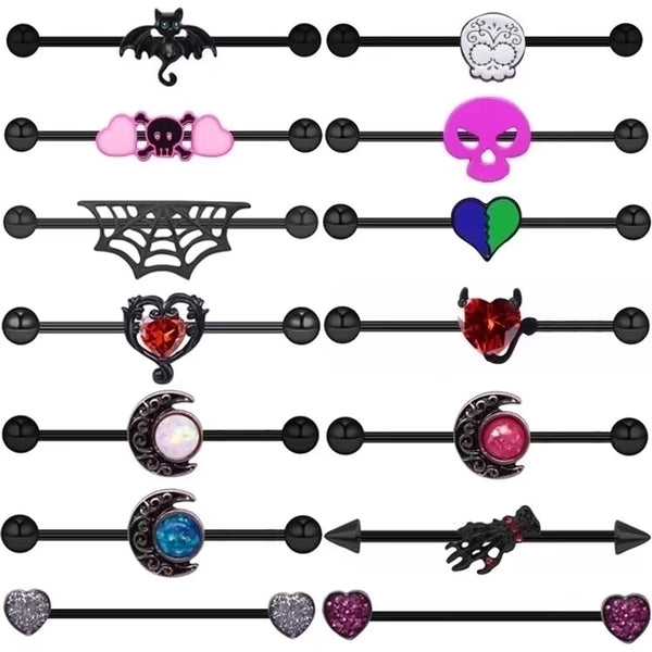 1 Piece Ear Cartilage Rings & Studs Retro Moon Skull Grimace Stainless Steel Alloy Copper Plating Inlay Rhinestones