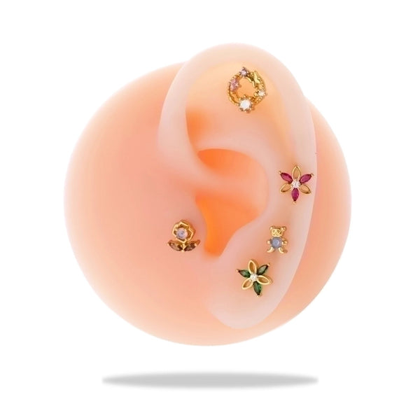 1 Piece Ear Cartilage Rings & Studs Minimalist Classic Style Bear Flower 316L Stainless Steel  Copper Plating Inlay Zircon