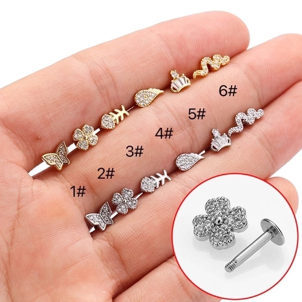 1 Piece Ear Cartilage Rings & Studs Minimalist Classic Style Feather Snake Fish 316L Stainless Steel  Plating Inlay Zircon 18K Gold Plated Nose Rings & Studs