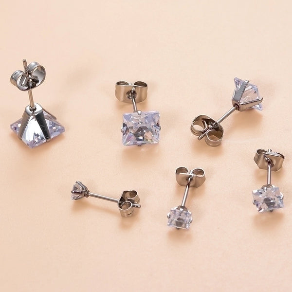 1 Piece Ear Cartilage Rings & Studs Minimalist Classic Style Geometric Square 316L Stainless Steel  Plating Inlay Zircon