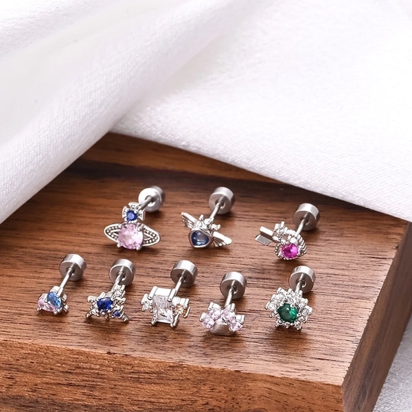 1 Piece Ear Cartilage Rings & Studs Minimalist Classic Style Heart Shape 316L Stainless Steel  Copper Polishing Inlay Diamond 18K Gold Plated Ear Cartilage Rings & Studs