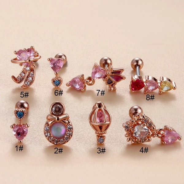 1 Piece Ear Cartilage Rings & Studs Minimalist Classic Style Heart Shape Butterfly Copper Inlay Zircon Ear Cartilage Rings & Studs