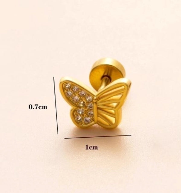 1 Piece Ear Cartilage Rings & Studs Minimalist Classic Style Heart Shape Snake Butterfly Copper Polishing Inlay Zircon 18K Gold Plated Ear Cartilage Rings & Studs