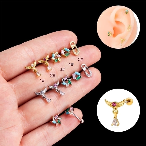 1 Piece Ear Cartilage Rings & Studs Minimalist Classic Style Heart Shape Wings Flower 316L Stainless Steel  Copper Plating Inlay Zircon