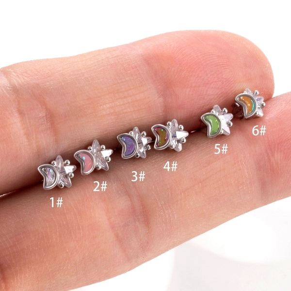 1 Piece Ear Cartilage Rings & Studs Minimalist Classic Style Star Moon Copper Inlay Acrylic Ear Cartilage Rings & Studs