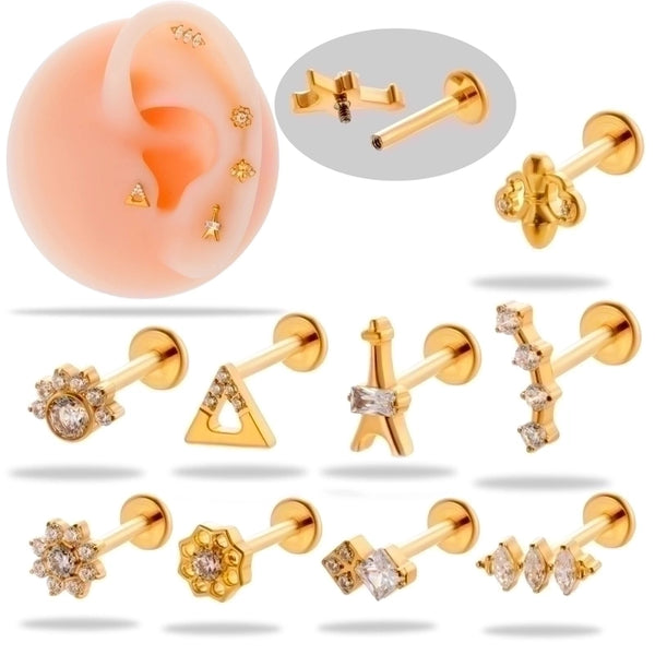 1 Piece Ear Cartilage Rings & Studs Minimalist Flower Pure Titanium Plating Inlay Zircon