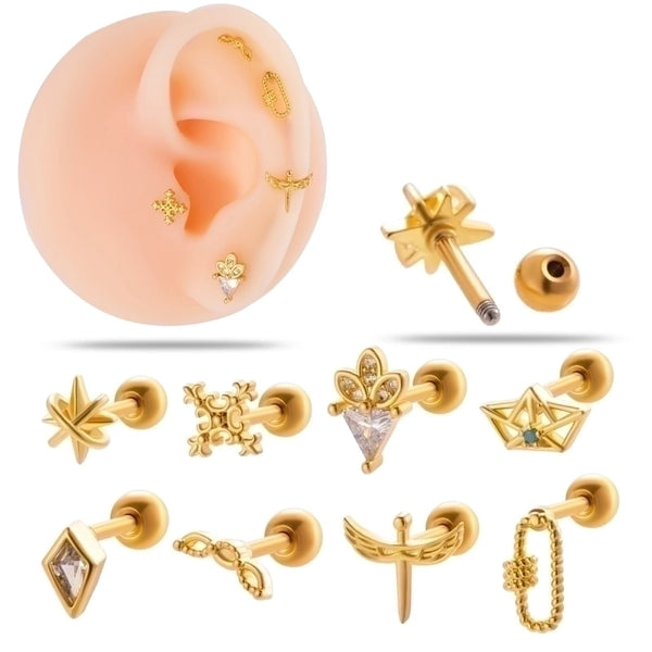 1 Piece Ear Cartilage Rings & Studs Minimalist Geometric 316L Stainless Steel  Copper Plating Inlay Zircon