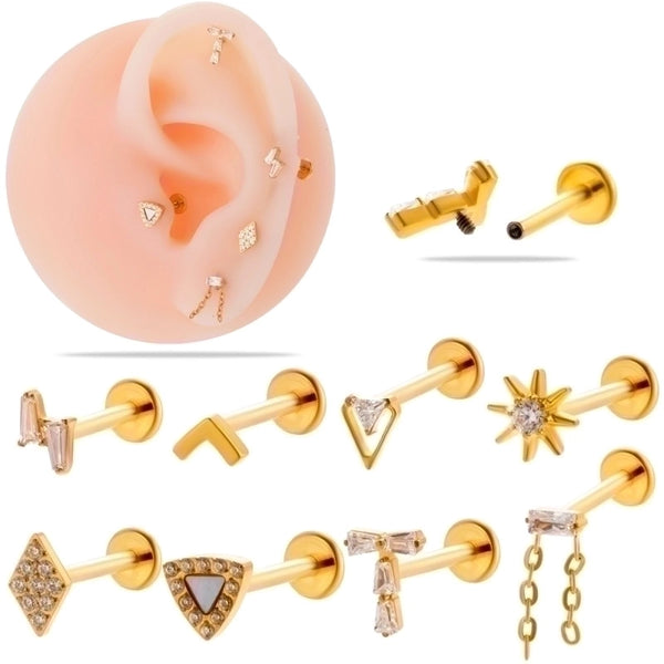 1 Piece Ear Cartilage Rings & Studs Minimalist Geometric Pure Titanium Plating Inlay Zircon