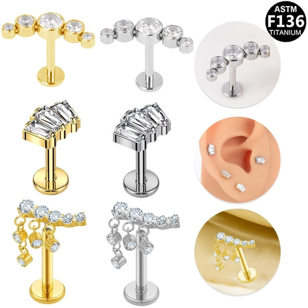 1 Piece Ear Cartilage Rings & Studs Minimalist Geometric Pure Titanium Titanium Alloy Plating Zircon 14K Gold Plated White Gold Plated Lip Rings Ear Cartilage Rings & Studs