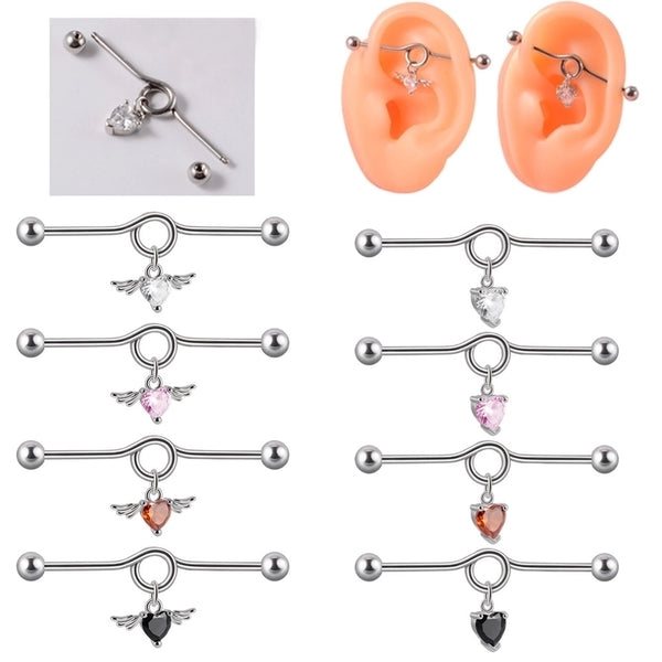 1 Piece Ear Cartilage Rings & Studs Minimalist Heart Shape Wings 304 Stainless Steel Polishing Inlay Zircon