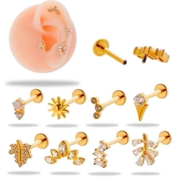 1 Piece Ear Cartilage Rings & Studs Minimalist Korean Style Geometric Flower Pure Titanium Plating Inlay Zircon