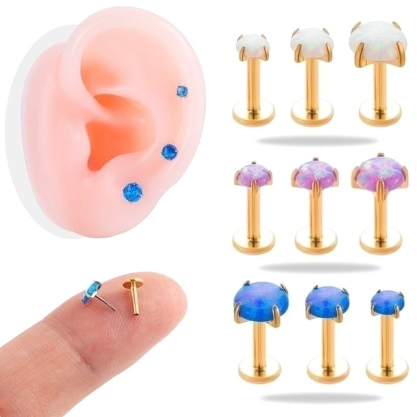 1 Piece Ear Cartilage Rings & Studs Minimalist Round 316L Stainless Steel  Plating Inlay Opal