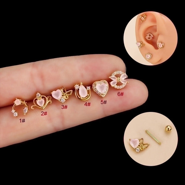 1 Piece Ear Cartilage Rings & Studs Sweet Heart Shape Bow Knot 316L Stainless Steel  Copper Plating Zircon