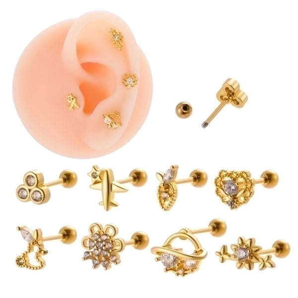 1 Piece Ear Cartilage Rings & Studs Sweet Heart Shape Flower 316L Stainless Steel  Copper Plating Inlay Zircon