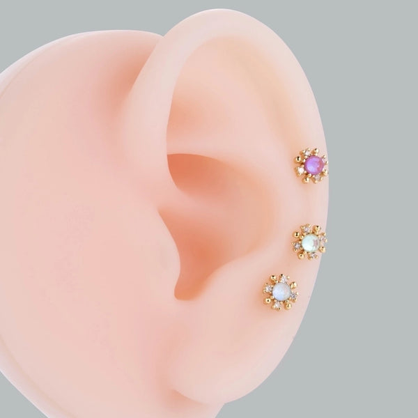 1 Piece Ear Cartilage Rings & Studs Sweet Korean Style Flower Copper Plating Inlay Zircon