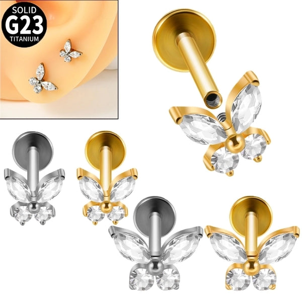 1 Piece Ear Cartilage Rings & Studs Sweet Minimalist Butterfly Titanium Alloy Plating Zircon 18K Gold Plated Ear Cartilage Rings & Studs