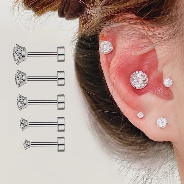 1 Piece Ear Cartilage Rings & Studs Sweet Minimalist Classic Style Geometric Round 316L Stainless Steel  Plating Inlay Zircon