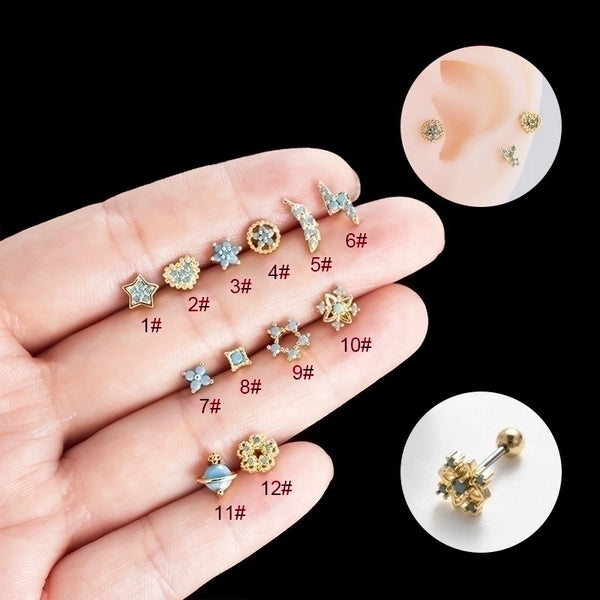 1 Piece Ear Cartilage Rings & Studs Sweet Star Heart Shape Flower Copper Inlay Zircon