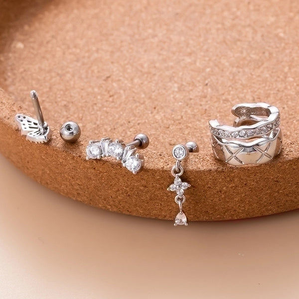 1 Piece Ear Cartilage Rings & Studs Sweet Water Droplets Butterfly Copper Plating Inlay Zircon