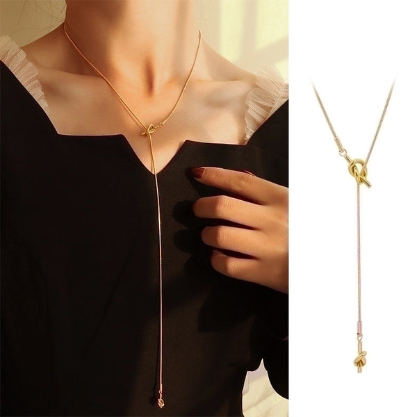 1 Piece Elegant Solid Color Knot Titanium Steel Plating Necklace