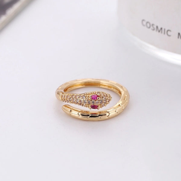 1 Piece Fairy Style Snake Copper Plating Zircon Open Ring