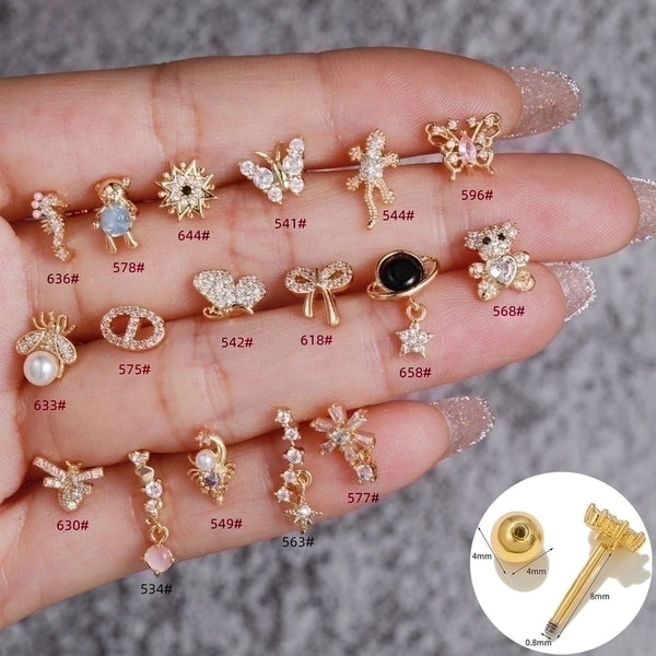 1 Piece Fashion Animal Inlay Copper Zircon Ear Studs