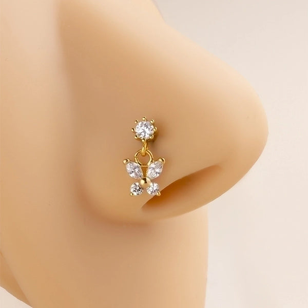 1 Piece Fashion Butterfly Stainless Steel Inlaid Zircon Nose Studs