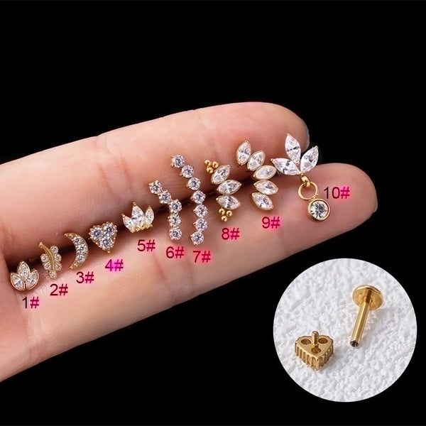 1 Piece Fashion Crown Plating Titanium Steel Zircon Ear Studs