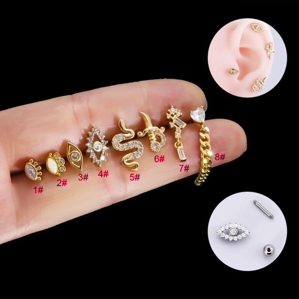 1 Piece Ear Cartilage Rings & Studs Fashion Eye 316L Stainless Steel  Copper Plating Inlay Zircon