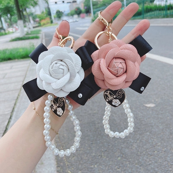 1 Piece Fashion Heart Shape Flower Pu Leather Imitation Pearl Women's Bag Pendant Keychain