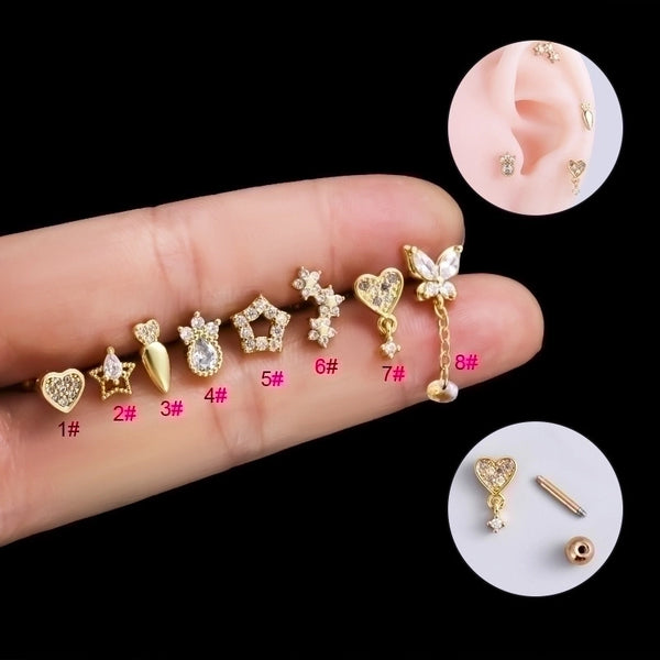 1 Piece Fashion Heart Shape Plating Inlay Stainless Steel Zircon Ear Studs