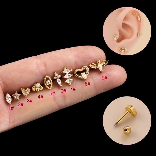 1 Piece Fashion Heart Shape Plating Inlay Stainless Steel Zircon Ear Studs