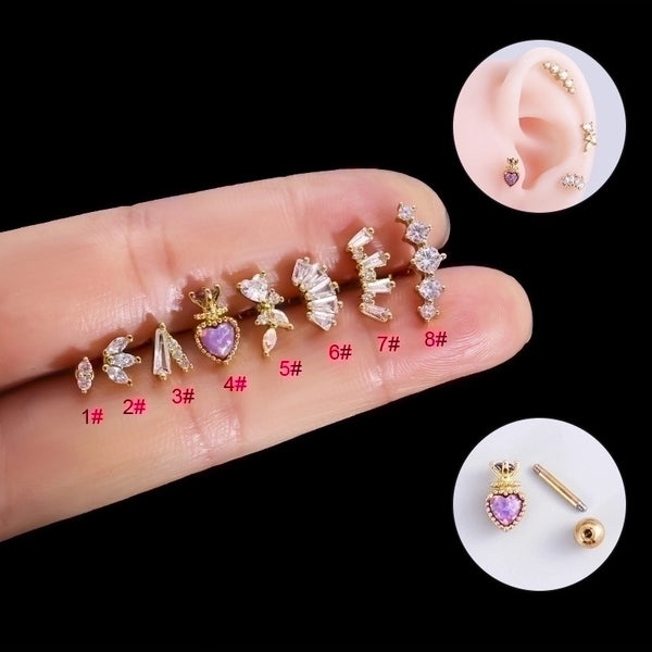 1 Piece Ear Cartilage Rings & Studs Fashion Heart Shape 316L Stainless Steel  Copper Plating Inlay Zircon